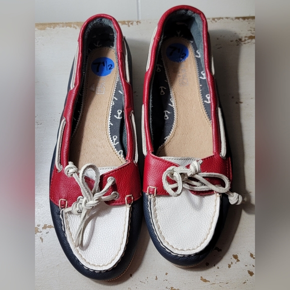 Sperry Shoes - Sperry Top-Sider Non Marking Red White Blue Patriot Slip On Boat Shoes 7.5